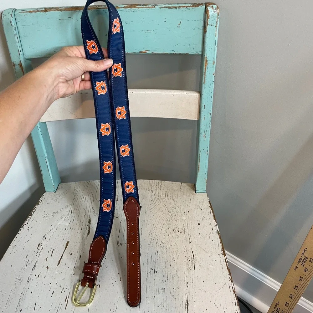 Auburn Tigers Mens Canvas Web Belt Navy Blue Leather Trim Size 38 AU Gameday